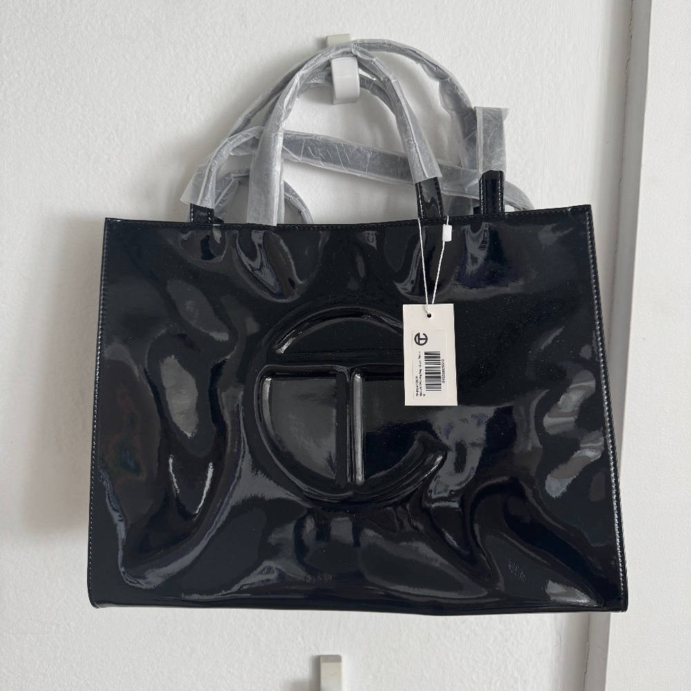 Telfar medium patent shopping bag
